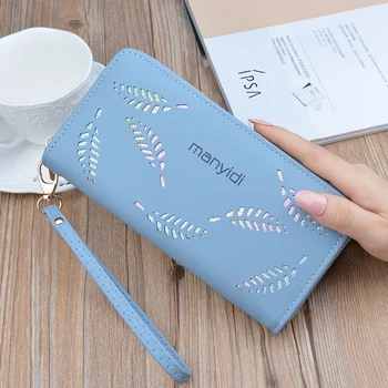 

New Style Women Leaf Wallet Ladies Long Zipper Purse Large Capacity Fashion Clutch Bag Phone Wallet Carteras Para Mujer.
