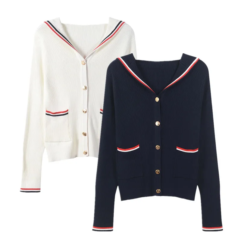 ^*Best Offers Autumn Fashion Women Knitted Cardigan Girl Retro Striped Hooded Sweaters Loose Casual Knitwear Tops Pocket Gold Buckle Sweater