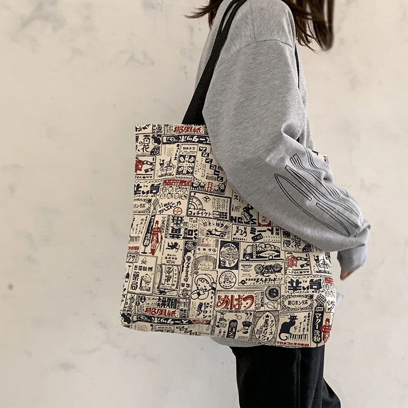 

Fashion Illustration Women Shoulder Bags Large Capacity Ladies Canvas Shopping Bag Vintage Student Book Handbags Casual Tote