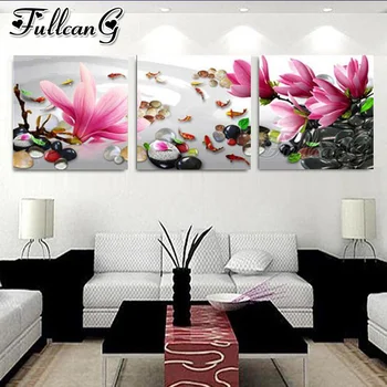 

FULLCANG diy diamond embroidery pink orchid stones triptych painting full square round drill 5d mosaic pattern kit decor FC2495