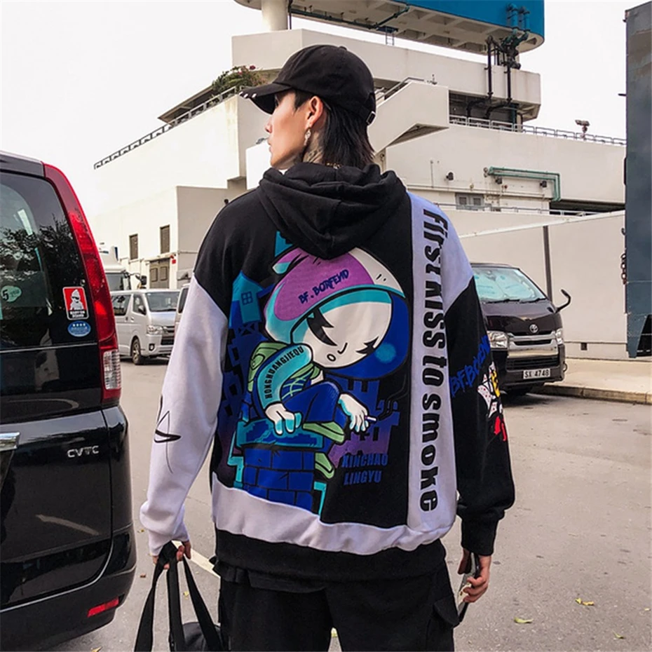 Толстовки для мужчин Harajuku цветной блок лоскутное свитер с капюшоном уличная мода хип хоп топы мужское худи WG489