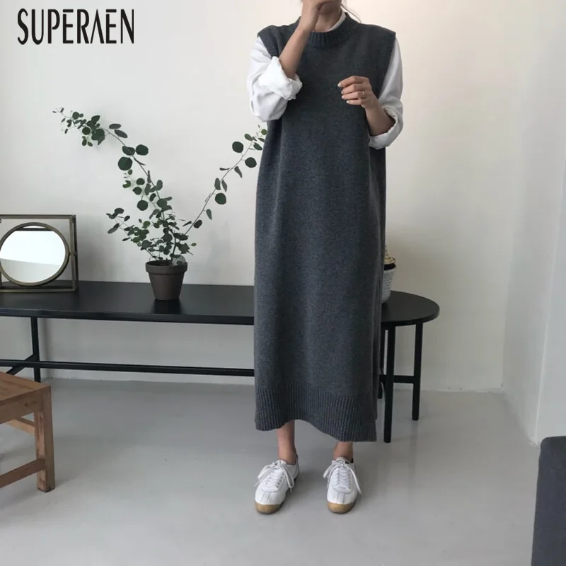 SuperAen осень и зима новые длинные свитера женские дикие повседневные темпераментные однотонные модные женксие кофты