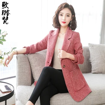 

Double-faced Cashmere Coat Women's Long Section 2019 New Woolen Coat Anti-season High-end Boutique Plaid Jacket 70% Wool J11041