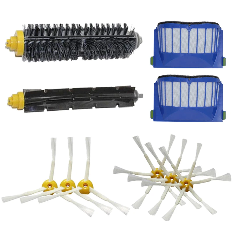 

2 Blue Filter + 1 Set Main Brush Kit +6 Side Brush for Irobot Roomba 500 600 Series 560 581 620 630 650 660 Accessory