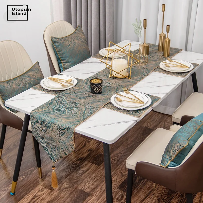 Camino de mesa Jacquard geométrico, lujosa mesa de comedor, mesita de  noche, armario de TV, Bandera de mesa, hogar, cafetería, Decoración de mesa  de boda - AliExpress