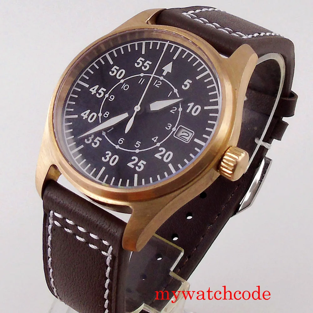 Tandorio Real Bronze Cusn8 Watch for Men 20Bar Waterproof Automatic Pilot Wristwatch NH35A PT5000 Nologo Black Military Relojes