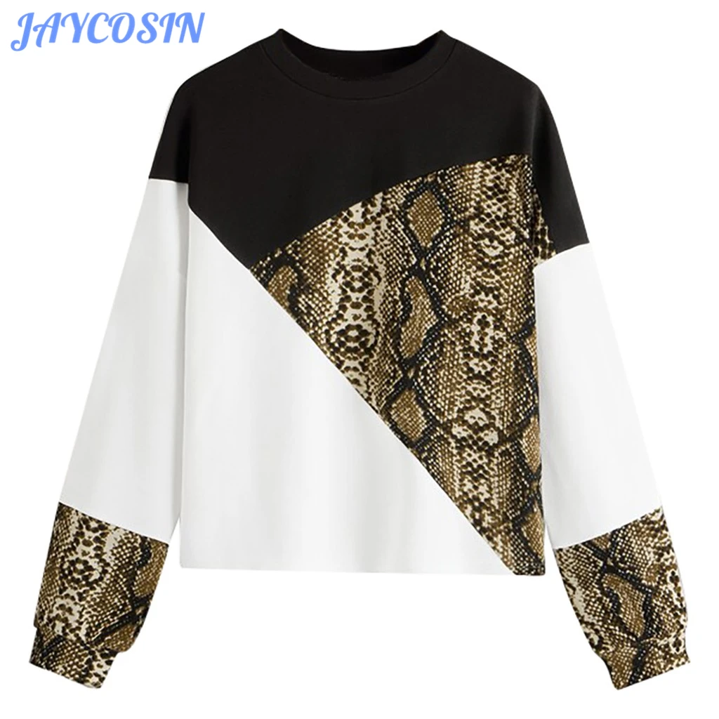 

JAYCOSIN Clothes Women Short Sweatshirt Snake Printed Button Up O-Neck Long Sleeves Drawstring Shirt Women Autumn Winter 813