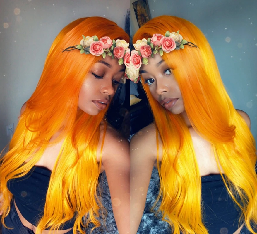 orange synthetic lace front wig