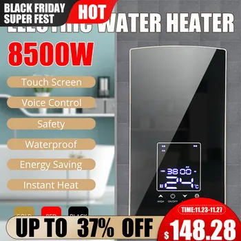 

8500W 220V/110V LCD Digital Electric Water Heaters Touch Screen+Voice Control+Emergy Saving Instant Tankless Hot Water Heater