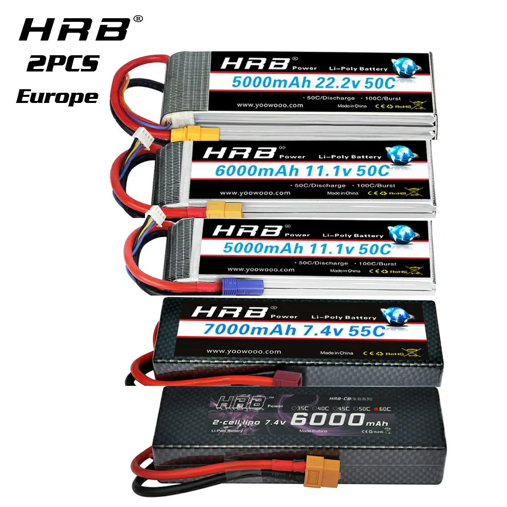 HRB 6S 6000mAh Lipo Battery EC5 60C 22.2V - 2 Pack For RC Cars, Helicopters & Drones