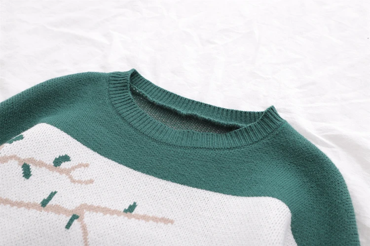 H. SA, женский свитер и джемперы с рисунком животных, зеленые Вязаные Пуловеры и вязаные топы, кавайная зимняя одежда для женщин