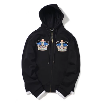 

Fashion Brand Men's crown embroidery Hoodies Spring Autumn Male Casual Hoodies Unisex Sweatshirts Men's Solid Color zipper Tops