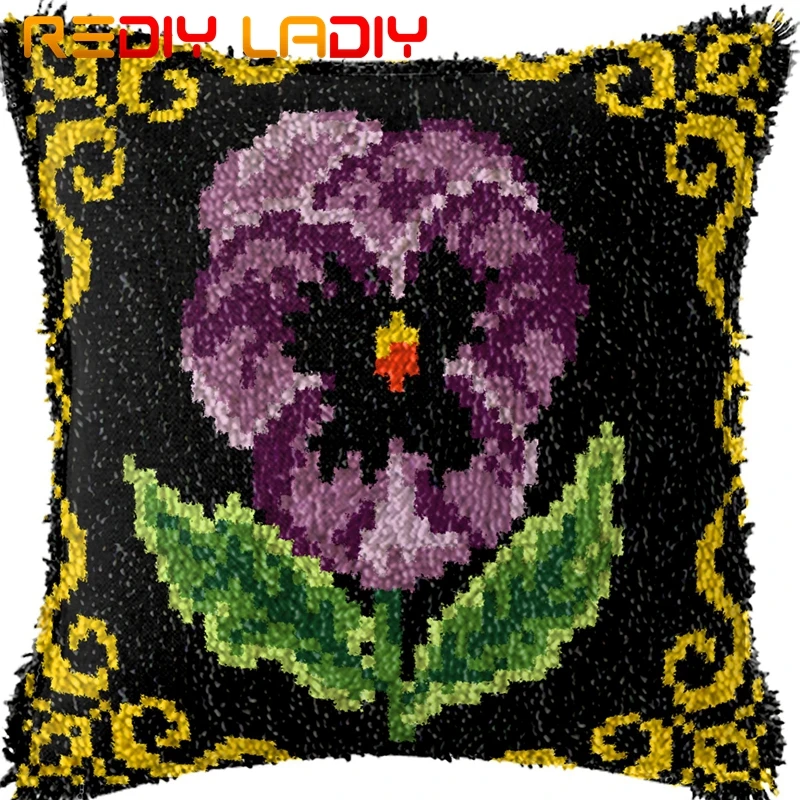 Latch Hook Cushion Gold Rose Flower Pillow Case Printed Color Canvas Acrylic Yarn Latched Hook Pillow Crochet Cushion Cover Kits - Цвет: BZ967
