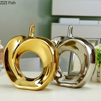 

NORDIC CREATIVE CERAMICS GOLD SILVER HOLLOWED APPLE CRAFTS ORNAMENTS MODERN HOME DECORATIONS DESKTOP CHRISTMAS FIGURINES