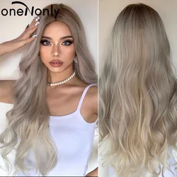 oneNonly Long Wavy Ombre Blonde Synthetic Wig Natural Hair Wigs for Women Cosplay Wigs Heat Resistant Fiber Hair Wig