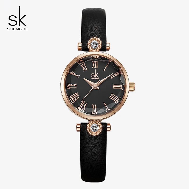 Shengke брендовые новые женские кварцевые часы модные повседневные Стразы кварцевые наручные часы для женщин Дамский кожаный браслет Relojes