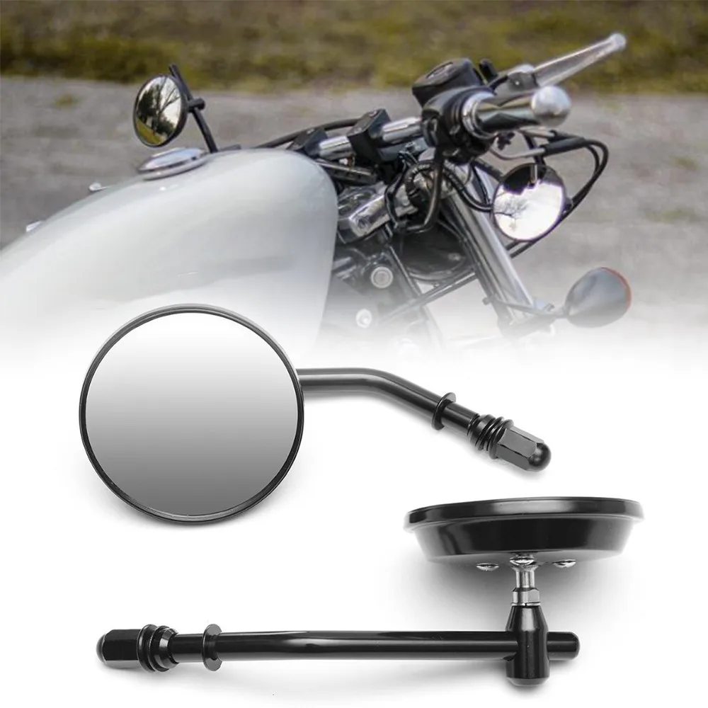 Black Motorcycle Side Mirror 3 Round Rearview Mirror with 8mm Bolt For Harley Dyna 1982-2018 