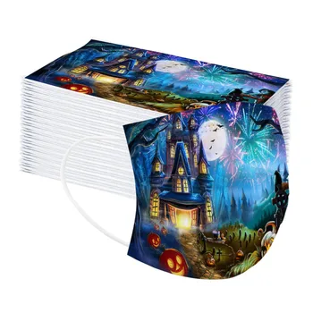 

100pc Disposable Mouth Masks Witch Castle Printed Halloween Masks Children Personal 3layer Melt Blown Cloth Face Mask Mascarilla