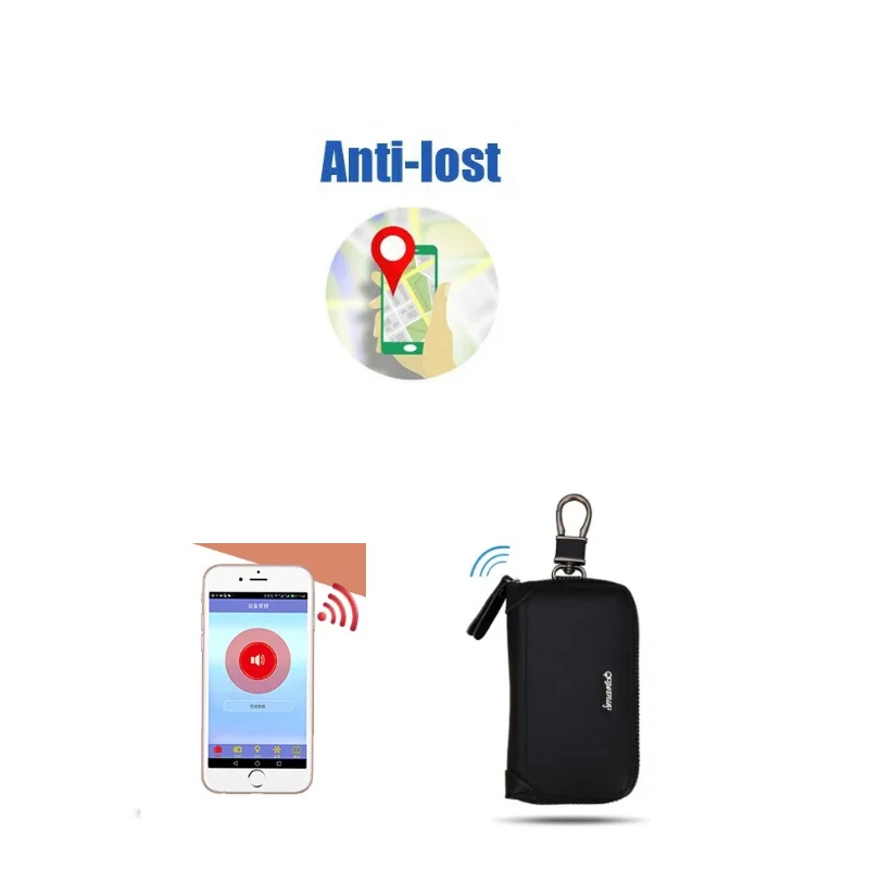 

Genuine Leather Anti Theft Bluetooth Man Key Wallet Zipper Multi-function Car Key Chain Wallet Housekeeper Key Case Mini Bag
