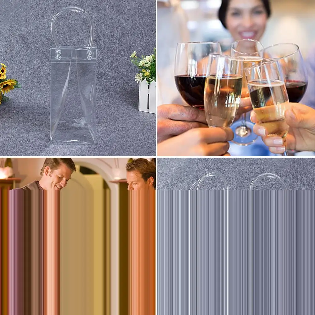 PVC Leakproof Ice Bag ECO Friendly Transparent Ice Pack Portable Bucket Wine Champagne Bottle Chiller with Carry Handle