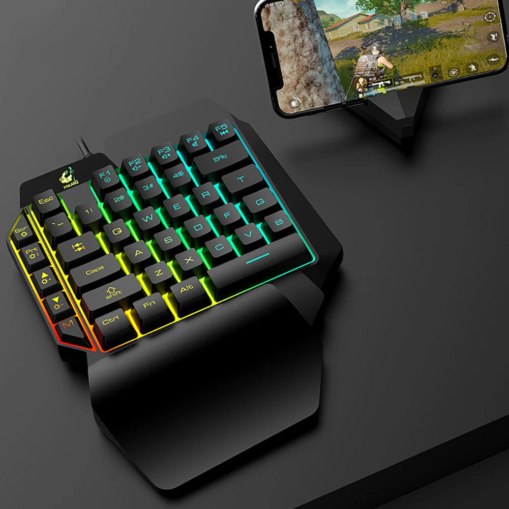  Wired Gaming Keypad with LED Backlight 35 Keys One-handed Membrane Keyboard for LOL/PUBG/CF Color R