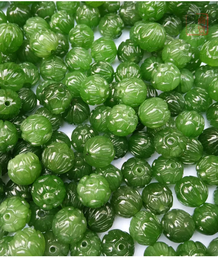 

Natural jade, Hetian jade, Jasper, lotus beads, ice seed, spinach, green round bead bracelet accessories
