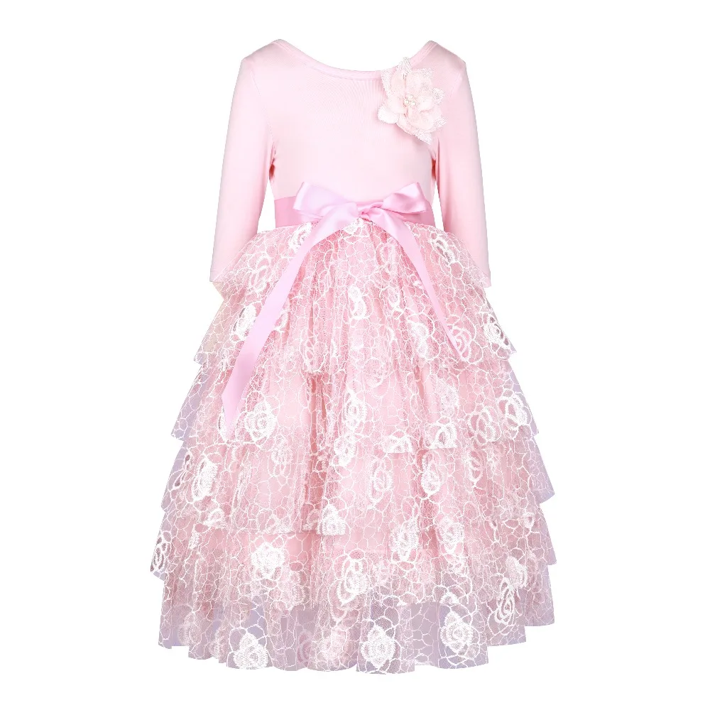 Flofallzique/платья с длинными рукавами для девочек с цветочным декором и бантом на поясе; сезон осень-зима; Повседневная милая детская одежда