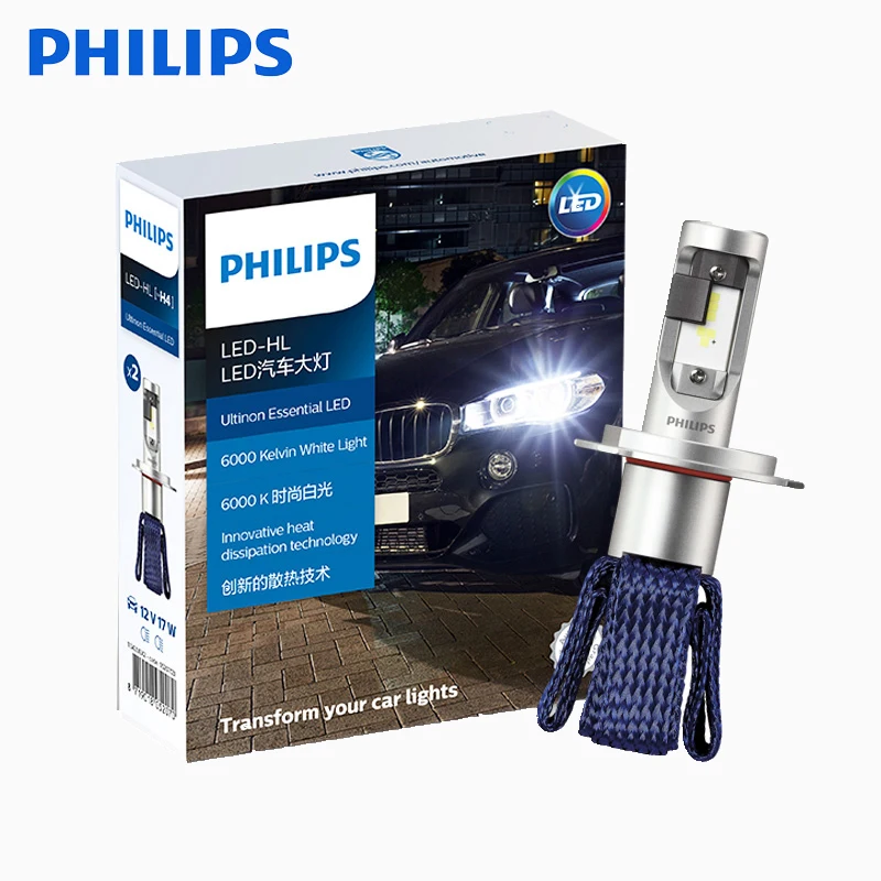 Original Philips LED Ultinon Essential H4 9003 LED Hi/Lo Beam 6000K Bright  White Light 11342UE Car Headlight Heat-resistance