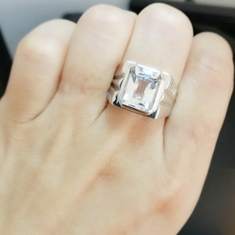 Мужское кольцо с натуральным белым топазом, кольцо,, серебро 925 пробы, 8ct, драгоценный камень, хорошее ювелирное изделие# C910101