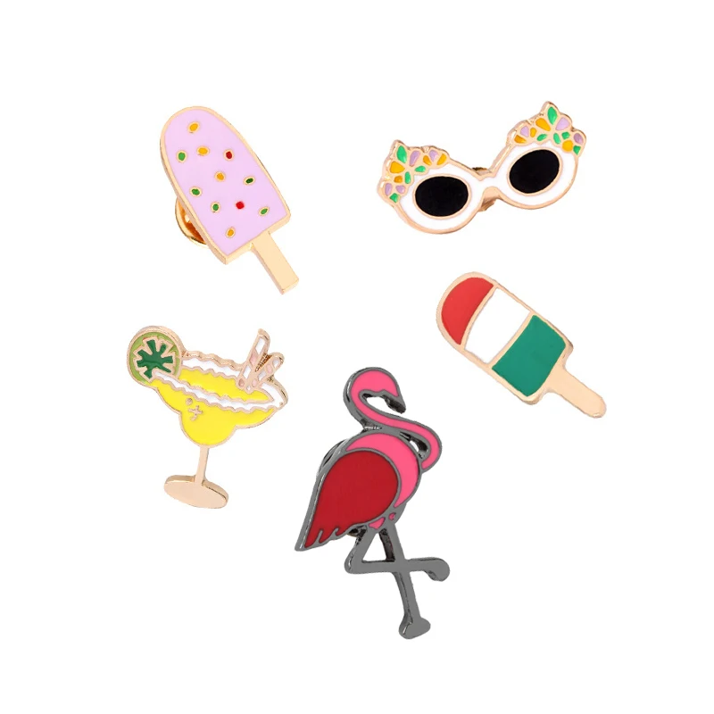 Cartoon Mini Brooches Enamel Pins Sunglasses Juice Flamingo Ice Cream Denim Jackets Lapel Pin Badges Jewelry for Women Kids Gift | Украшения