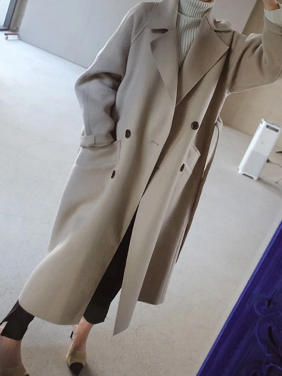 Зимнее женское пальто, белое шерстяное пальто, женское корейское модное офисное Женское пальто, Тренч размера плюс, верхняя одежда, шерстяное пальто