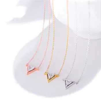 

Triangle Cubic Zircon Gold Necklaces & Pendants Real 925 Sterling Silver Necklace For Women Fashion Chain Fine Jewelry 925-66