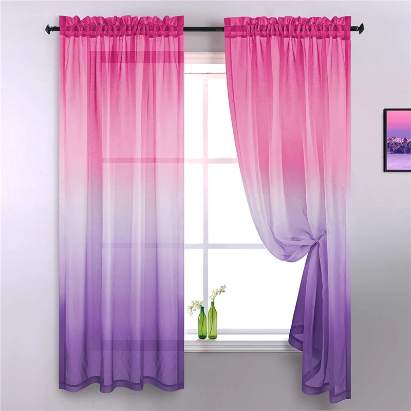 Pink Grey tulle Curtains for Bedroom Decor Window Sheer Curtains for Girls Room Decorations Baby Nursery Living Room