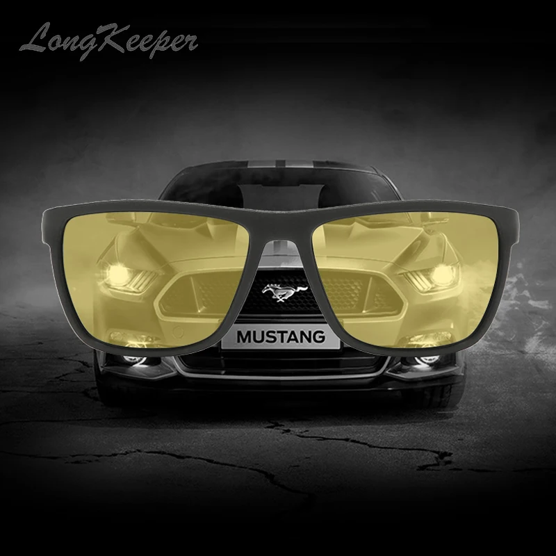 

LongKeeper Flexible Night Vision Sunglasses Men Square Yellow Lens UV400 Anti-glare Night Glasses Safety Driving Eyewear oculos