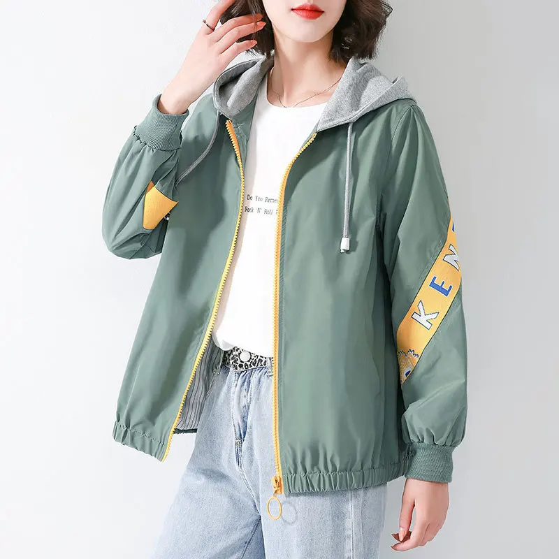

Coat Women's 2019 Autumn New Style Short Korean-style Loose And Plus-sized Tops Hooded Thin Spring And Autumn Versatile Jacket