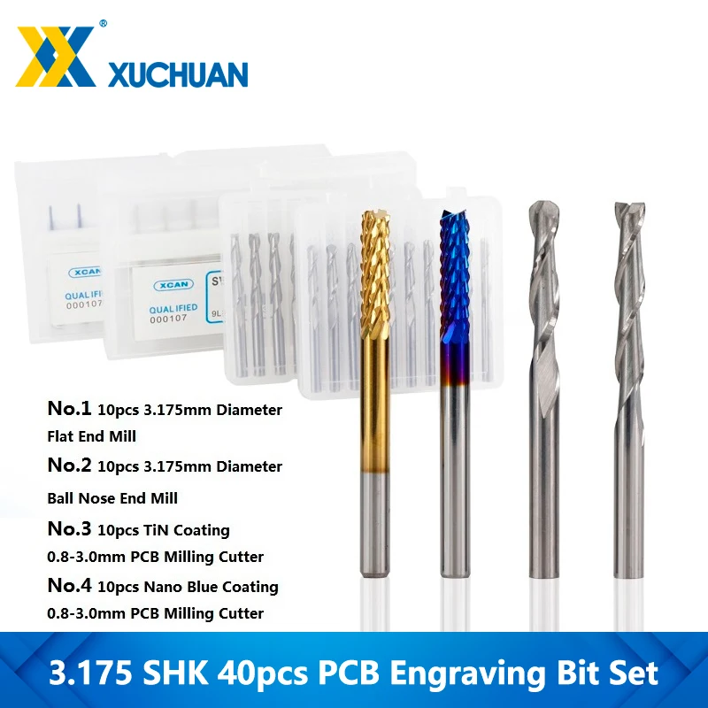 Coating Milling Cutter 3.175mm 2-Flute Nano-Coating Milling Cutter for CNC PCB