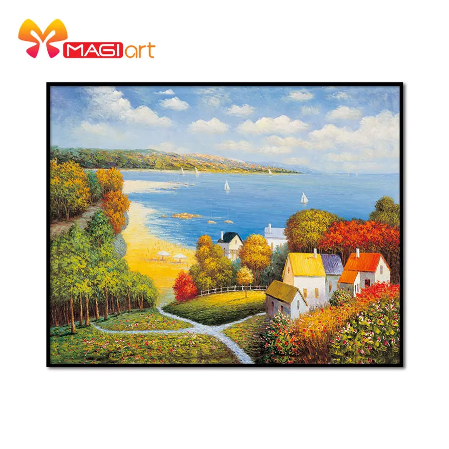 

Cross stitch kits Embroidery needlework sets 11CT water soluble canvas patterns 14CT Landscape painting Seaside town-NCMS034