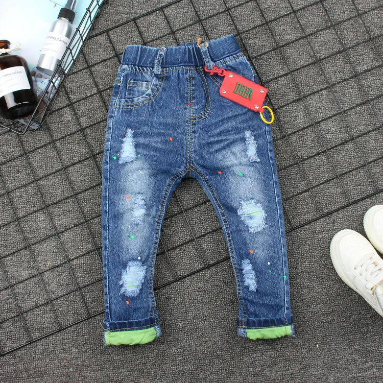 

Multi--2019 Spring Korean-style Fashion BOY'S Small CHILDREN'S Cowboy Trousers Dump Paint Printed Children Cowboy Pants Crawler
