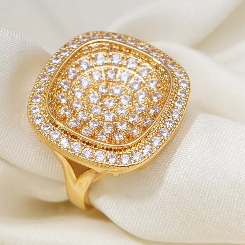 

Concave Type Design Luxury Female Bridal Wedding Ring Fashion Yellow Gold Filled Jewelry AAA Zircon Engagement Rings For Women