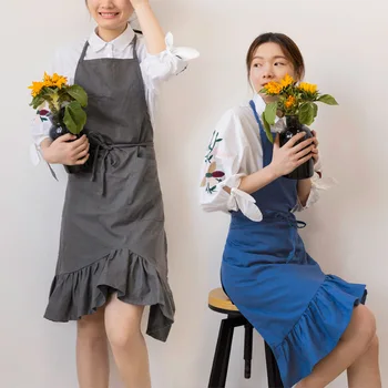 

Japanese Linen Simple Apron Soft And Comfortable Anti-Fouling Slim Long Aprons Coffee House Baking Shop Overalls