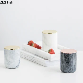 

Ceramics Cans Tea Caddy Storage Bottles Sealed Canisters Portable Travel Imitation Marble Tea Tank Box Food Storage