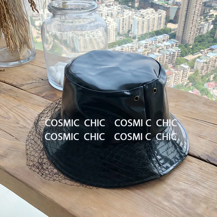 Cosmicchic, осенне-зимняя женская черная кожаная Панама, шапка в рыбацком стиле с надписью внутри, подиумная дизайнерская сетчатая Панама, Мужская кепка