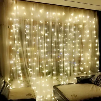 

Party Backdrops Twinkle Star 300 LEDs Curtain String Lights 8 Modes Setting Wedding Festival Christmas Party Window Wall Decors