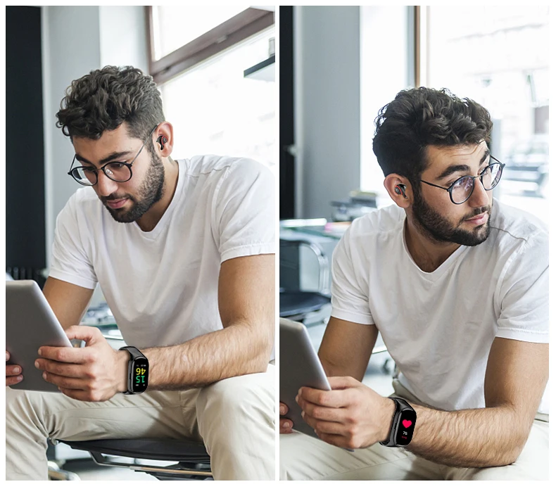 Inteligente com Bluetooth Fone de Ouvido Tempo de Espera 2 em 1 Mais Novo Relógio Monitor Freqüência Cardíaca Pulseira Inteligente Longo Esporte Masculino m1 ai 3 relógio inteligente com bluetooth fone de ouvido