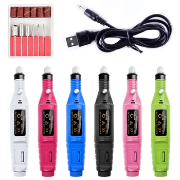 

Electric Manicure Drill Machine Kit USB Charging Manicure Pedicure Exfoliating 6 Bits Sanding Buffer Nail File Nail Art Pen