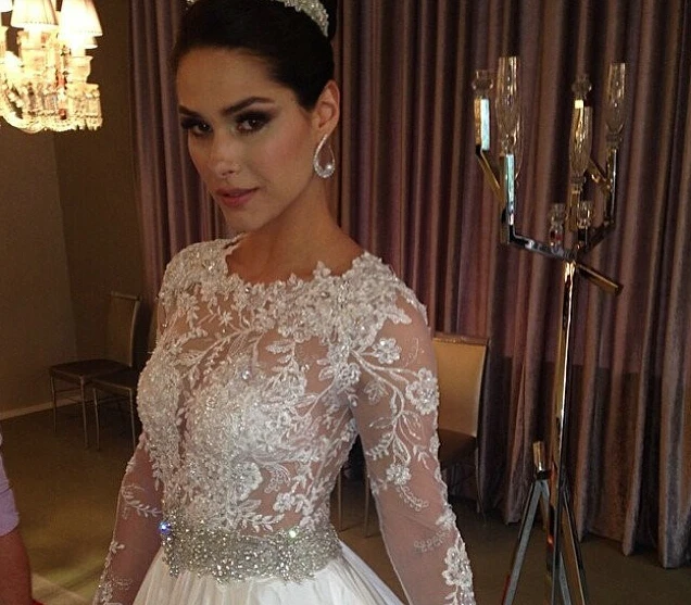 Casamento crystal vestido de noiva новое модное сексуальное романтическое бальное свадебное платье с длинным рукавом, платья для матери невесты