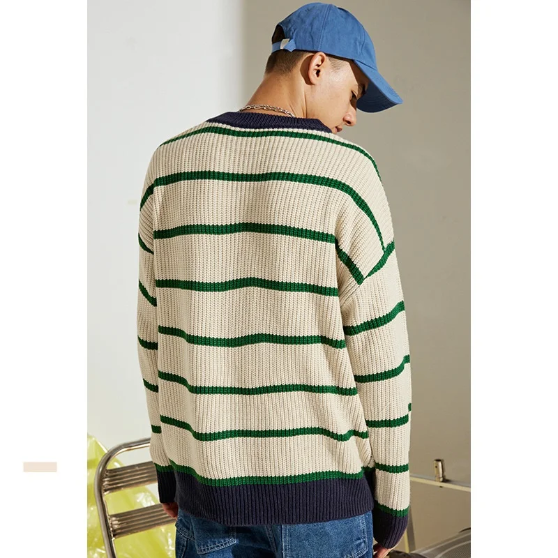 Yasword Men Sweater Casual Knitting Round Neck Wool Striped Loose Warm Man Knitted Sweatercoat Male High Neck Tops Pullover Yasword Men Sweater Casual Knitting Round Neck Wool Striped Loose Warm Man Knitted Sweatercoat Male High Neck Tops Pullover