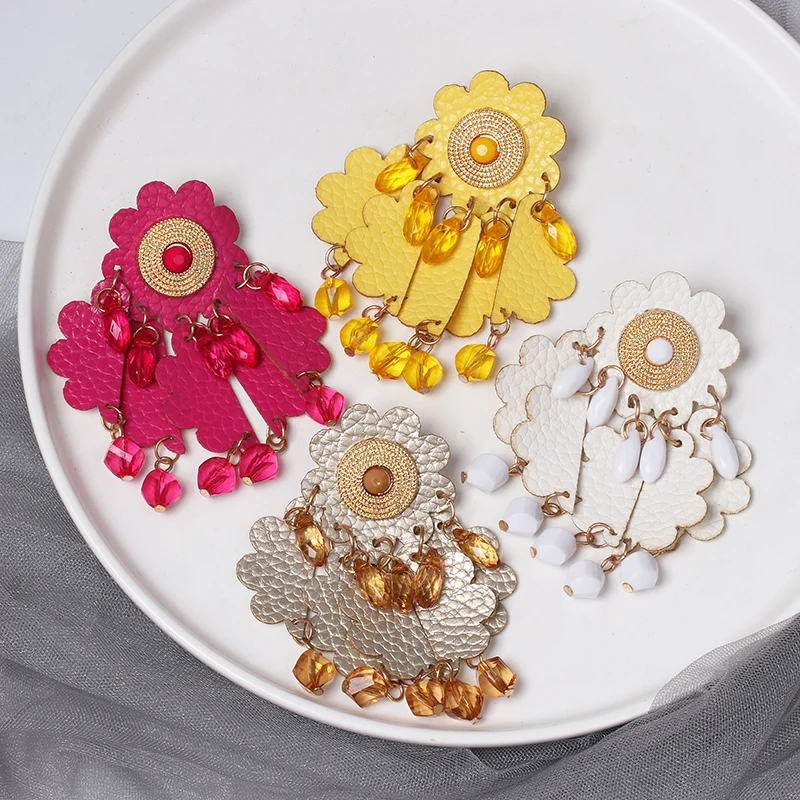 

FASHIONSNOOPS Drop Earrings For Women Bohemian Leather Handmade Statement Earrings Fashion Jewelry Gifts Wholesale