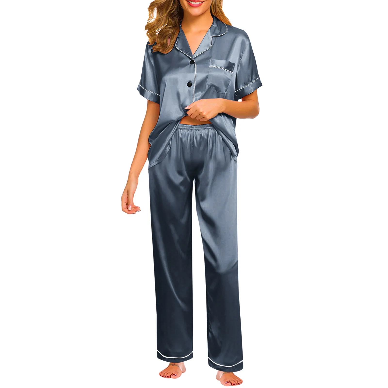 Womens Silk Satin Pajamas Pyjamas Set Sleepwear Pijama Pajamas Suit Female Sleep Two Piece Set Women's Loungewear 5XL Plus Size