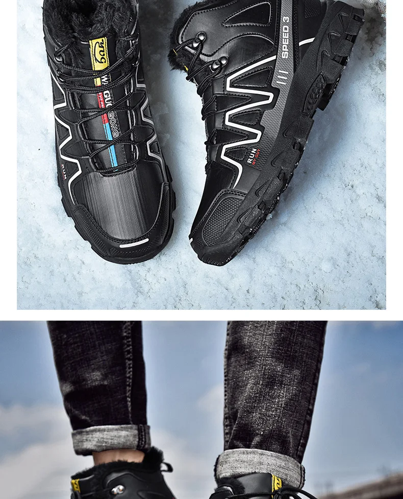 Высококачественные мужские ботильоны из микрофибры; мужские зимние ботинки на шнуровке; теплые плюшевые ботинки на меху; большие размеры; модные кроссовки